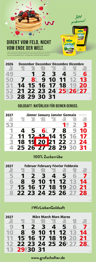 4-Monatskalender Mehrblock Quadro Light 4 mehrsprachig, Länderausgabe Österreich (D/GB/F/I)