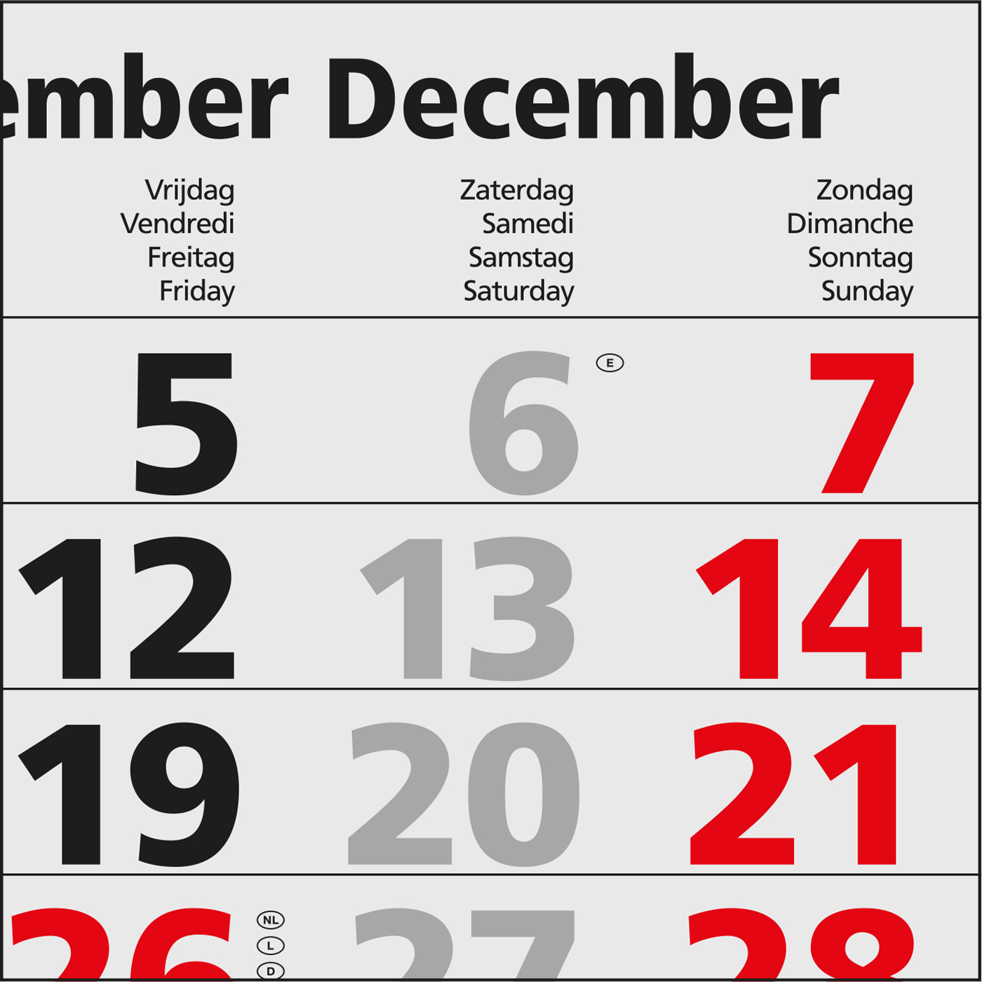 4-Monatskalender Mehrblock Quadro Light 4 mehrsprachig, Länderausgabe Benelux (NL/F/D/GB)