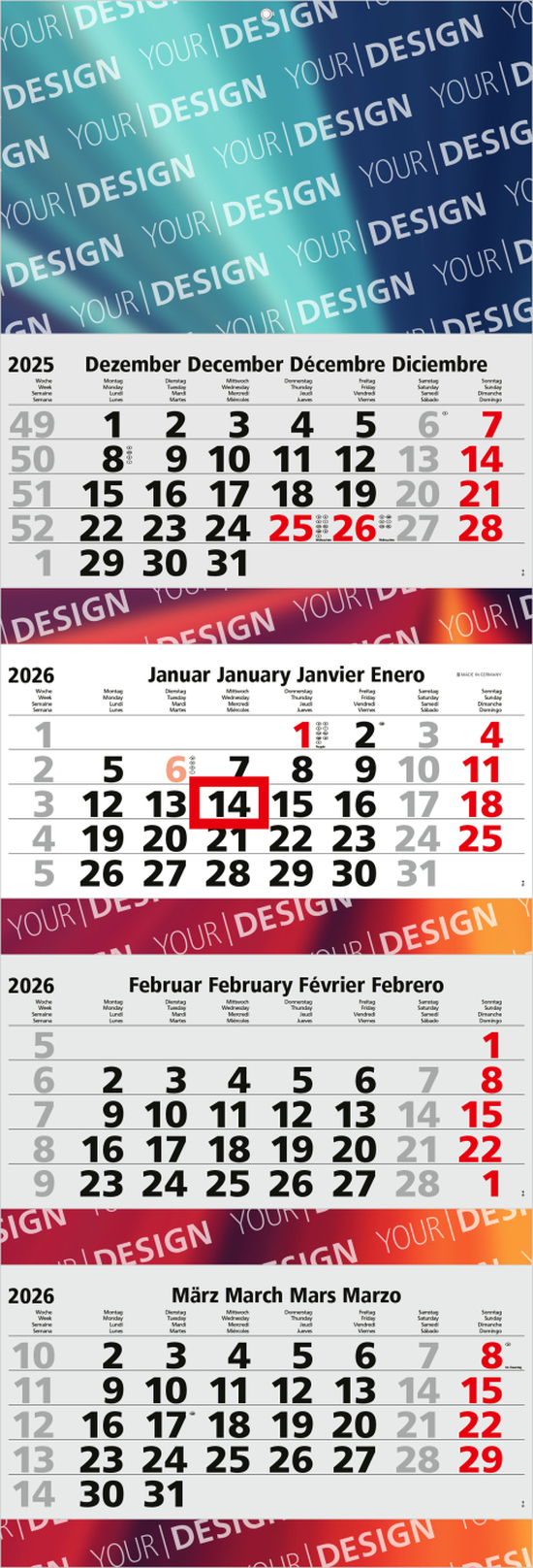 4-Monatskalender Quadro 4 Post Bestseller (Mehrblock)