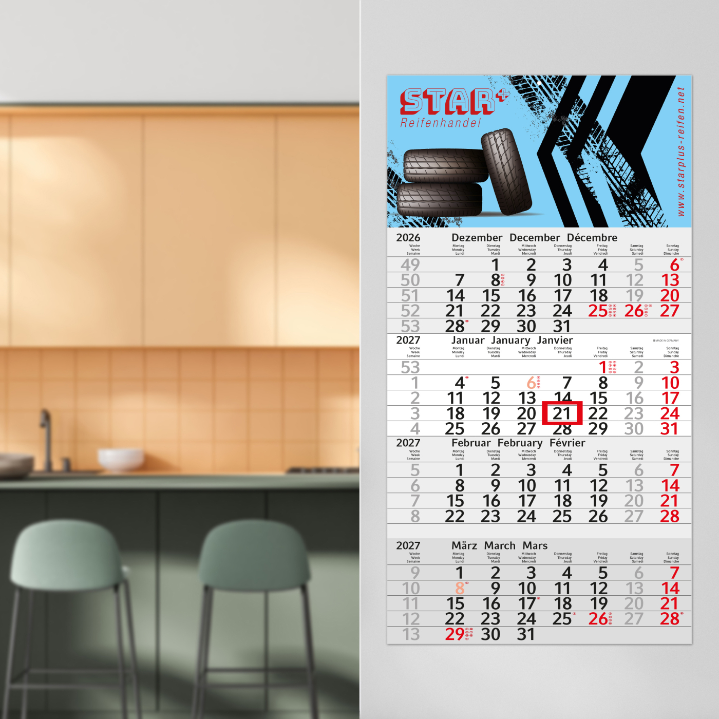 4-Monatskalender Einblatt Budget 4 Schrift modern