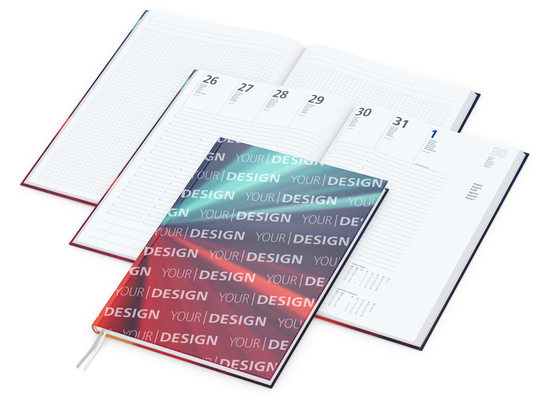 Wochenkalender vorne + Notizen hinten Note-Hybrid Ecken spitz Papier-Hardcover, DIN A4, Einband-Oberfläche glänzend