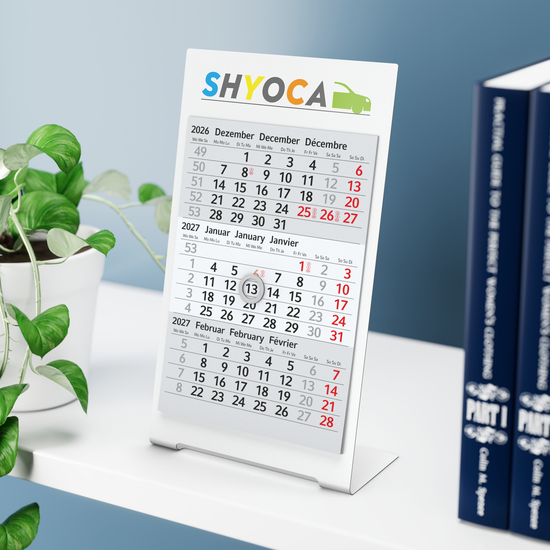Tischkalender Desktop 3 Color Metallaufsteller farbbeschichtet, Kalendariumslaufzeit 2 Jahre
