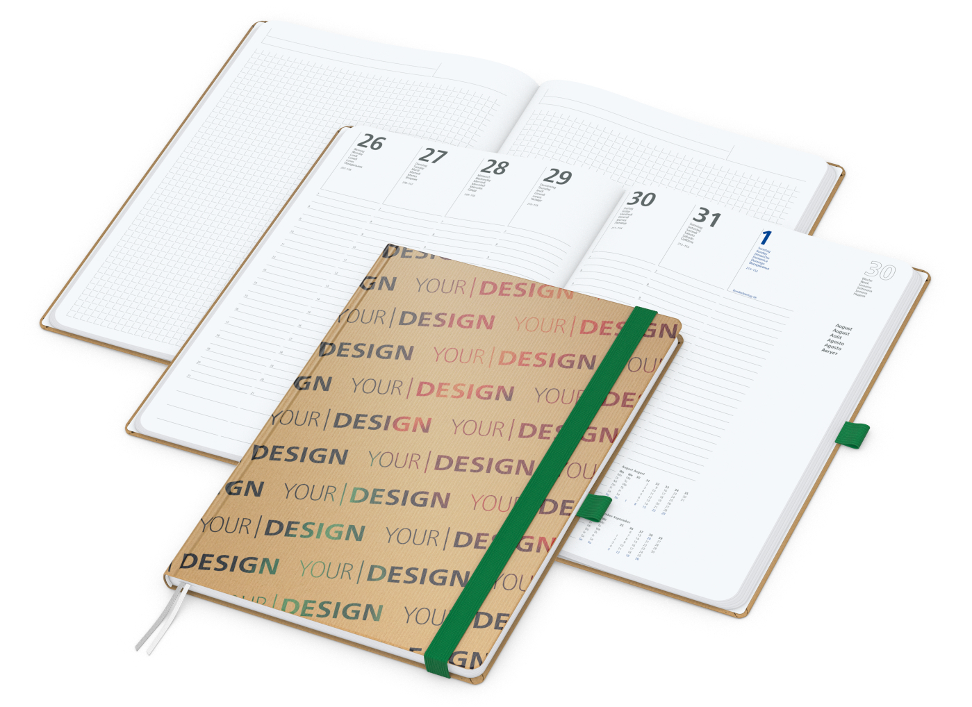 Wochenkalender vorne + Notizen hinten Match-Hybrid Papier-Hardcover, DIN A4, Einband-Material Naturpapier braun