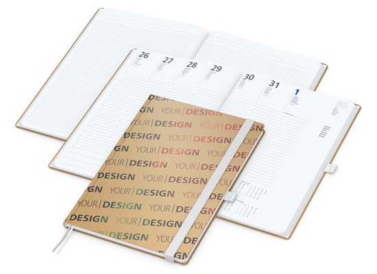 Wochenkalender vorne + Notizen hinten Match-Hybrid Papier-Hardcover, DIN A4, Einband-Material Naturpapier braun