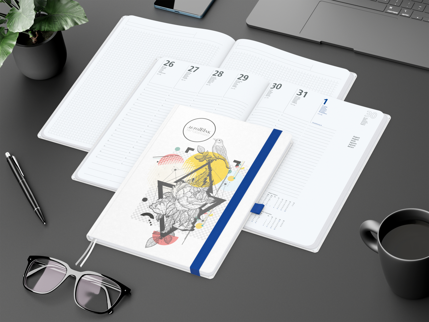 Wochenkalender vorne + Notizen hinten Match-Hybrid Papier-Hardcover, DIN A4, Einband-Material Naturpapier weiß