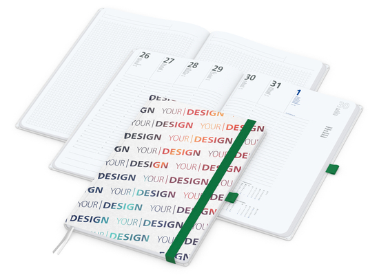 Wochenkalender vorne + Notizen hinten Match-Hybrid Papier-Hardcover, DIN A4, Einband-Material Naturpapier weiß