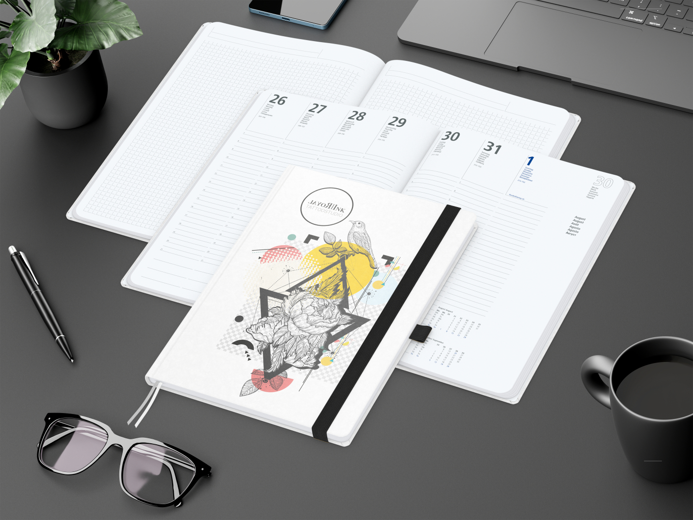Wochenkalender vorne + Notizen hinten Match-Hybrid Papier-Hardcover, DIN A4, Einband-Material Naturpapier weiß