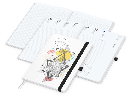 Wochenkalender vorne + Notizen hinten Match-Hybrid Papier-Hardcover, DIN A4, Einband-Material Naturpapier weiß