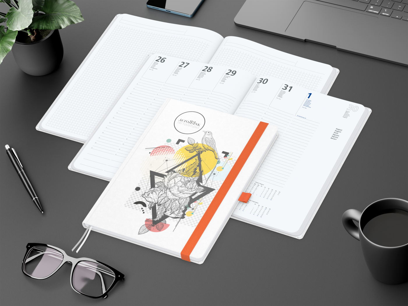 Wochenkalender vorne + Notizen hinten Match-Hybrid Papier-Hardcover, DIN A4, Einband-Material Naturpapier weiß