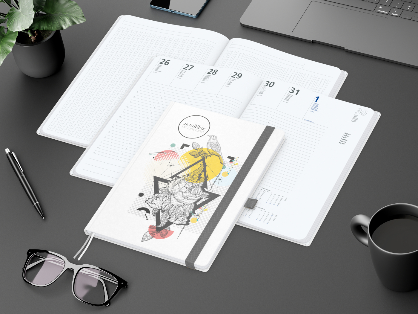Wochenkalender vorne + Notizen hinten Match-Hybrid Papier-Hardcover, DIN A4, Einband-Material Naturpapier weiß