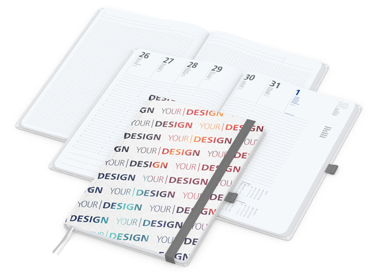 Wochenkalender vorne + Notizen hinten Match-Hybrid Papier-Hardcover, DIN A4, Einband-Material Naturpapier weiß