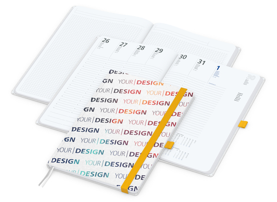 Wochenkalender vorne + Notizen hinten Match-Hybrid Papier-Hardcover, DIN A4, Einband-Material Naturpapier weiß