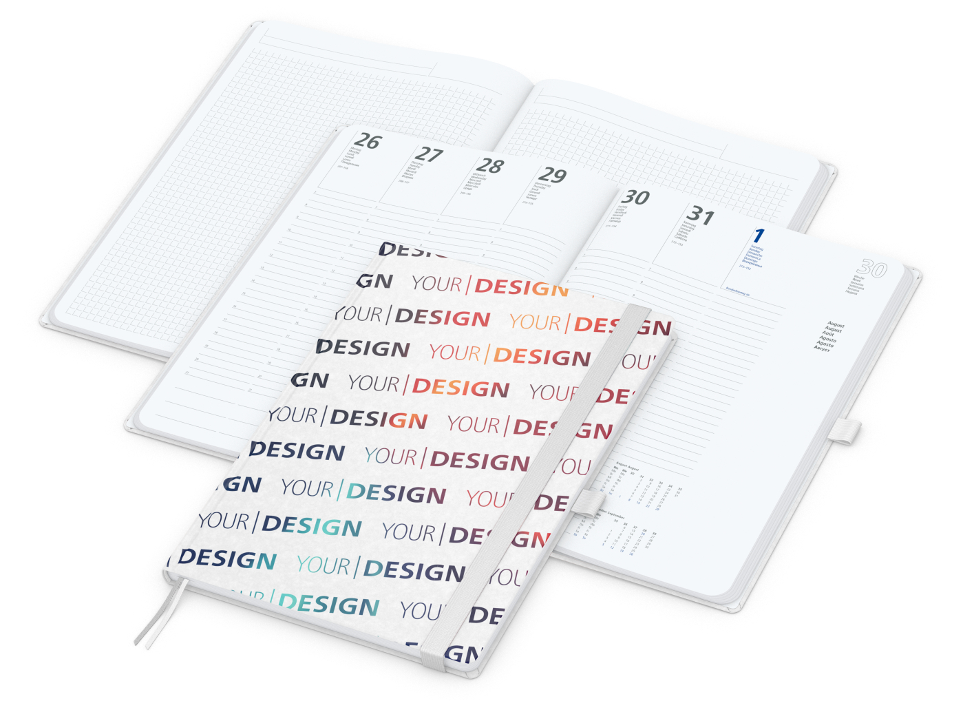 Wochenkalender vorne + Notizen hinten Match-Hybrid Papier-Hardcover, DIN A4, Einband-Material Naturpapier weiß