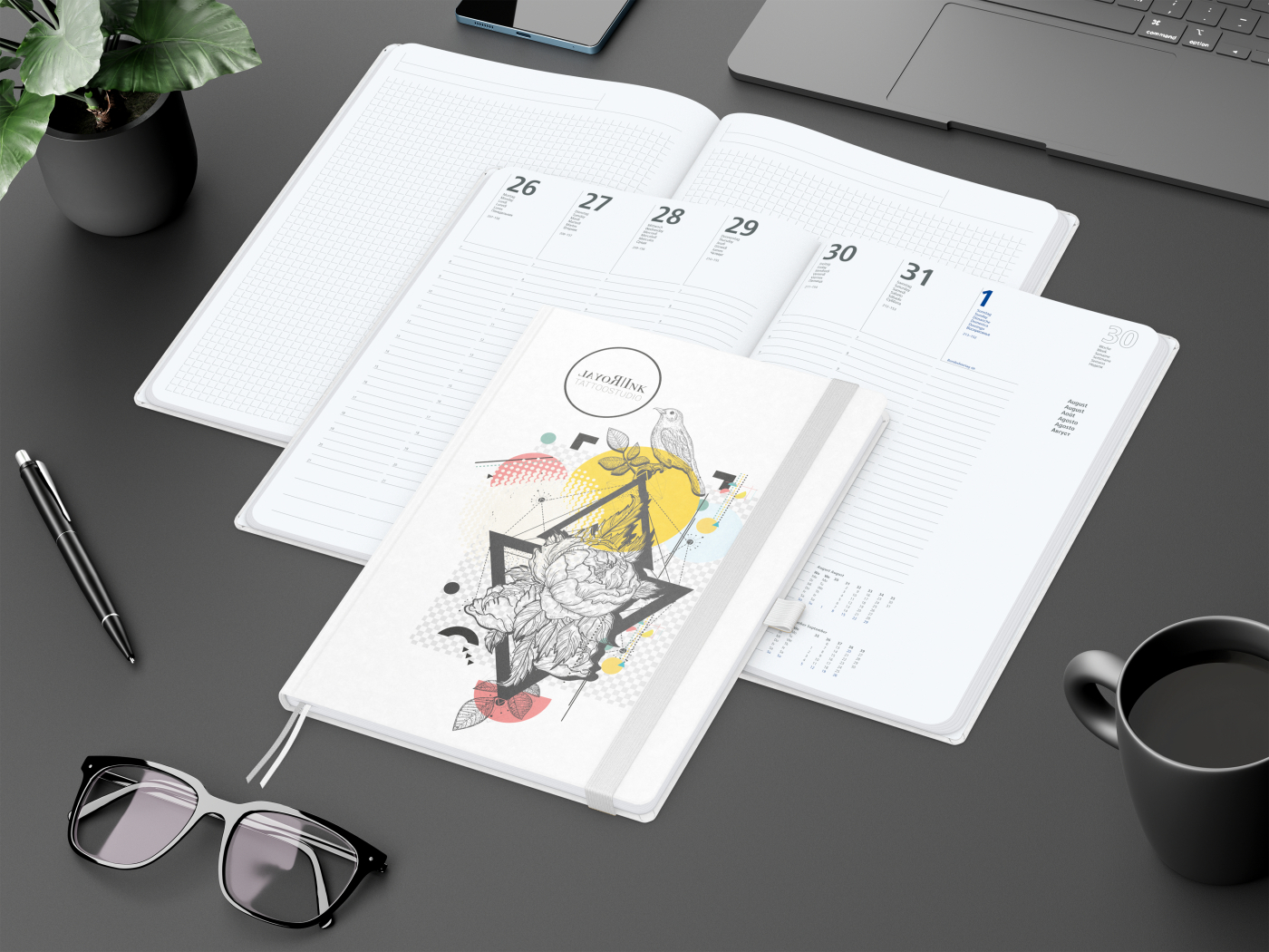 Wochenkalender vorne + Notizen hinten Match-Hybrid Papier-Hardcover, DIN A4, Einband-Material Naturpapier weiß