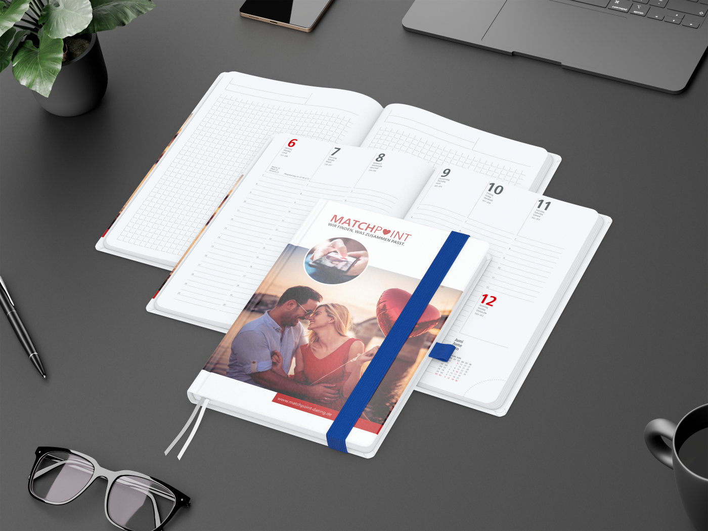 Wochenkalender vorne + Notizen hinten Match-Hybrid Papier-Hardcover, DIN A5, Einband-Material Papier glänzend