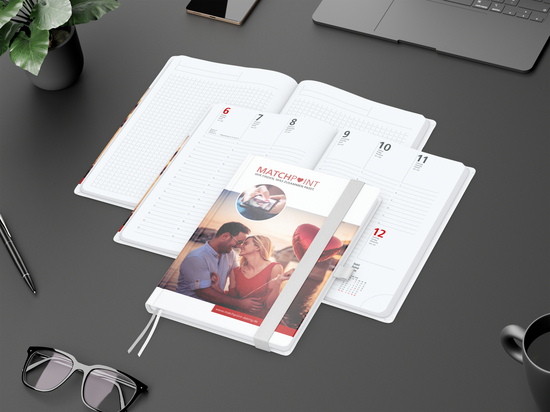 Wochenkalender vorne + Notizen hinten Match-Hybrid Papier-Hardcover, DIN A5, Einband-Material Papier glänzend
