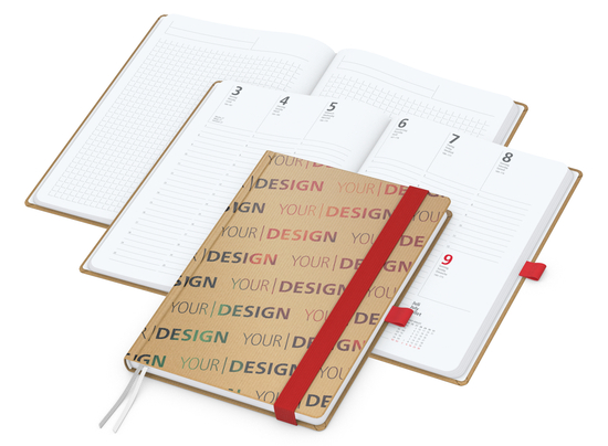 Wochenkalender vorne + Notizen hinten Match-Hybrid Papier-Hardcover, DIN A5, Einband-Material Naturpapier braun