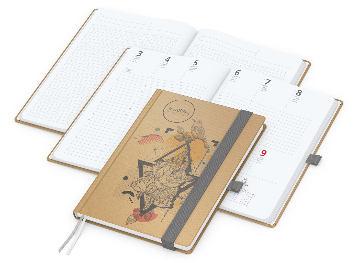 Wochenkalender vorne + Notizen hinten Match-Hybrid Papier-Hardcover, DIN A5, Einband-Material Naturpapier braun