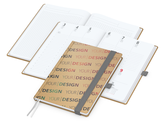 Wochenkalender vorne + Notizen hinten Match-Hybrid Papier-Hardcover, DIN A5, Einband-Material Naturpapier braun