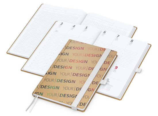 Wochenkalender vorne + Notizen hinten Match-Hybrid Papier-Hardcover, DIN A5, Einband-Material Naturpapier braun