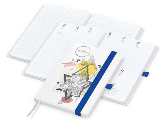 Wochenkalender vorne + Notizen hinten Match-Hybrid Papier-Hardcover, DIN A5, Einband-Material Naturpapier weiß