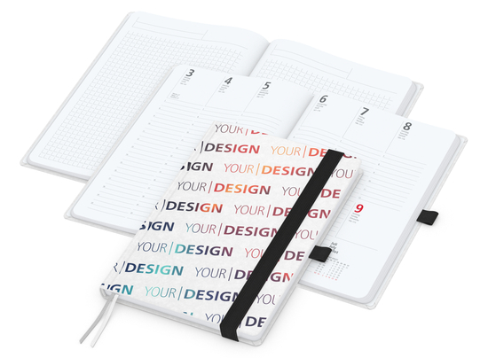 Wochenkalender vorne + Notizen hinten Match-Hybrid Papier-Hardcover, DIN A5, Einband-Material Naturpapier weiß