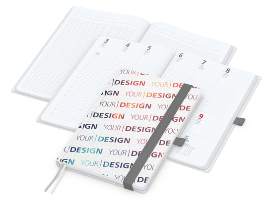 Wochenkalender vorne + Notizen hinten Match-Hybrid Papier-Hardcover, DIN A5, Einband-Material Naturpapier weiß
