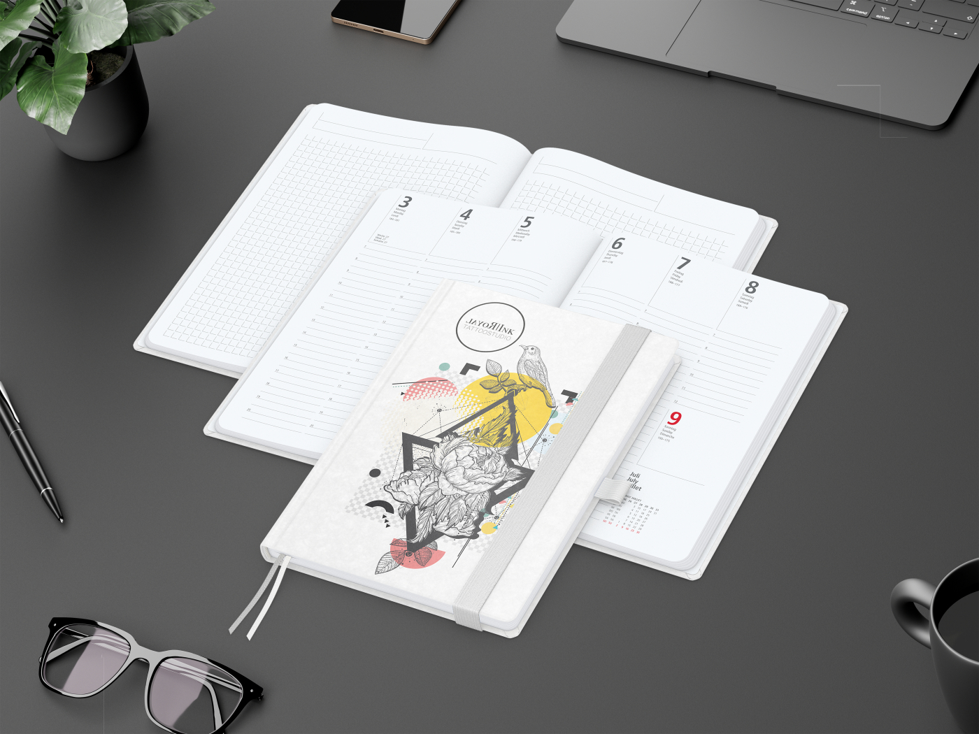 Wochenkalender vorne + Notizen hinten Match-Hybrid Papier-Hardcover, DIN A5, Einband-Material Naturpapier weiß