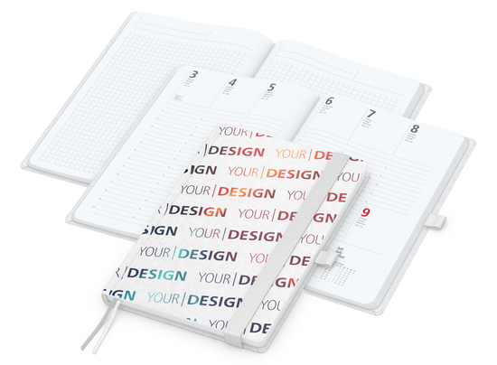 Wochenkalender vorne + Notizen hinten Match-Hybrid Papier-Hardcover, DIN A5, Einband-Material Naturpapier weiß