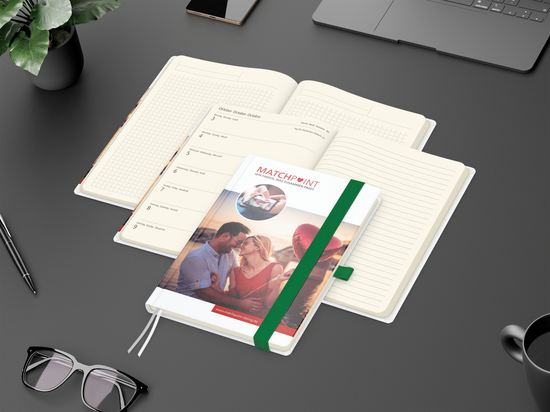 Wochenkalender links + Notizen rechts Match-Hybrid Papier-Hardcover A5, Einband-Material Papier glänzend
