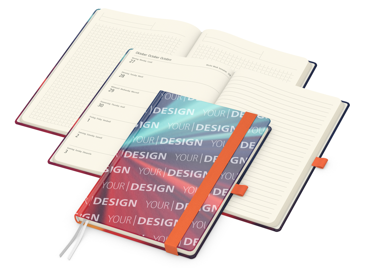 Wochenkalender links + Notizen rechts Match-Hybrid Papier-Hardcover A5, Einband-Material Papier glänzend
