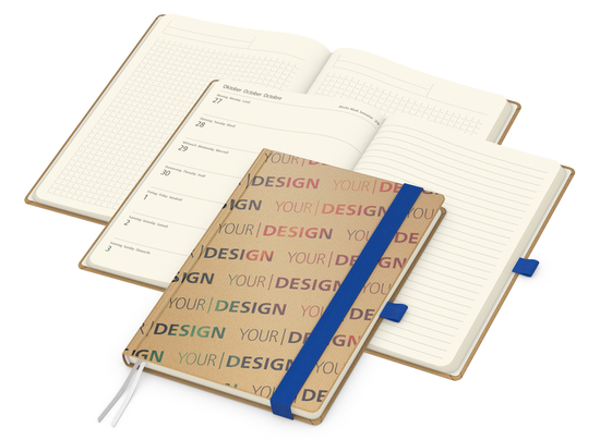 Wochenkalender links + Notizen rechts Match-Hybrid Papier-Hardcover A5, Einband-Material Naturpapier braun