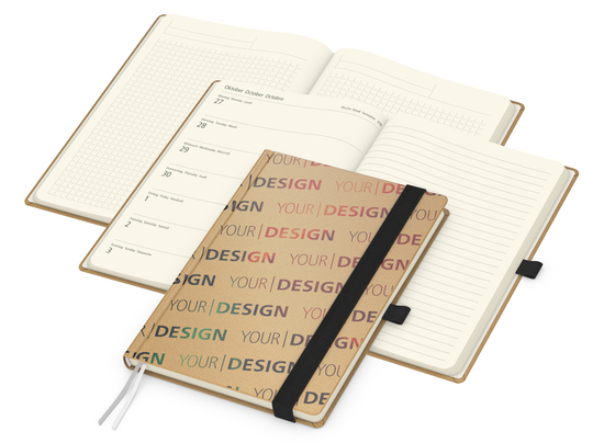 Wochenkalender links + Notizen rechts Match-Hybrid Papier-Hardcover A5, Einband-Material Naturpapier braun