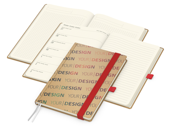 Wochenkalender links + Notizen rechts Match-Hybrid Papier-Hardcover A5, Einband-Material Naturpapier braun