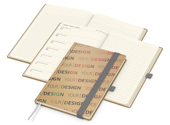 Wochenkalender links + Notizen rechts Match-Hybrid Papier-Hardcover A5, Einband-Material Naturpapier braun