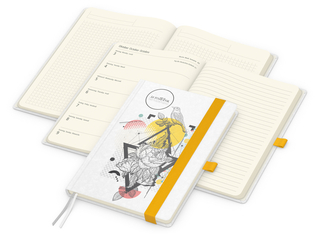 Wochenkalender links + Notizen rechts Match-Hybrid Papier-Hardcover A5, Einband-Material Naturpapier weiß