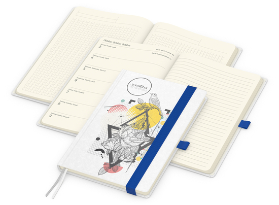 Wochenkalender links + Notizen rechts Match-Hybrid Papier-Hardcover A5, Einband-Material Naturpapier weiß