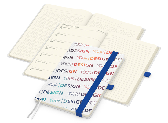 Wochenkalender links + Notizen rechts Match-Hybrid Papier-Hardcover A5, Einband-Material Naturpapier weiß