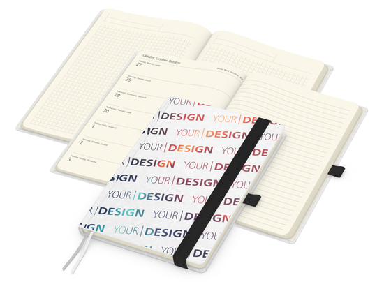 Wochenkalender links + Notizen rechts Match-Hybrid Papier-Hardcover A5, Einband-Material Naturpapier weiß