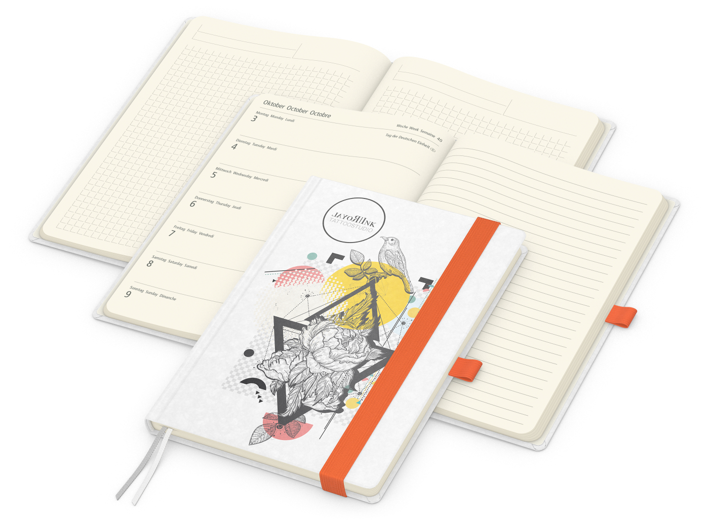 Wochenkalender links + Notizen rechts Match-Hybrid Papier-Hardcover A5, Einband-Material Naturpapier weiß