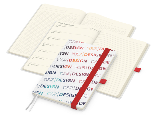 Wochenkalender links + Notizen rechts Match-Hybrid Papier-Hardcover A5, Einband-Material Naturpapier weiß