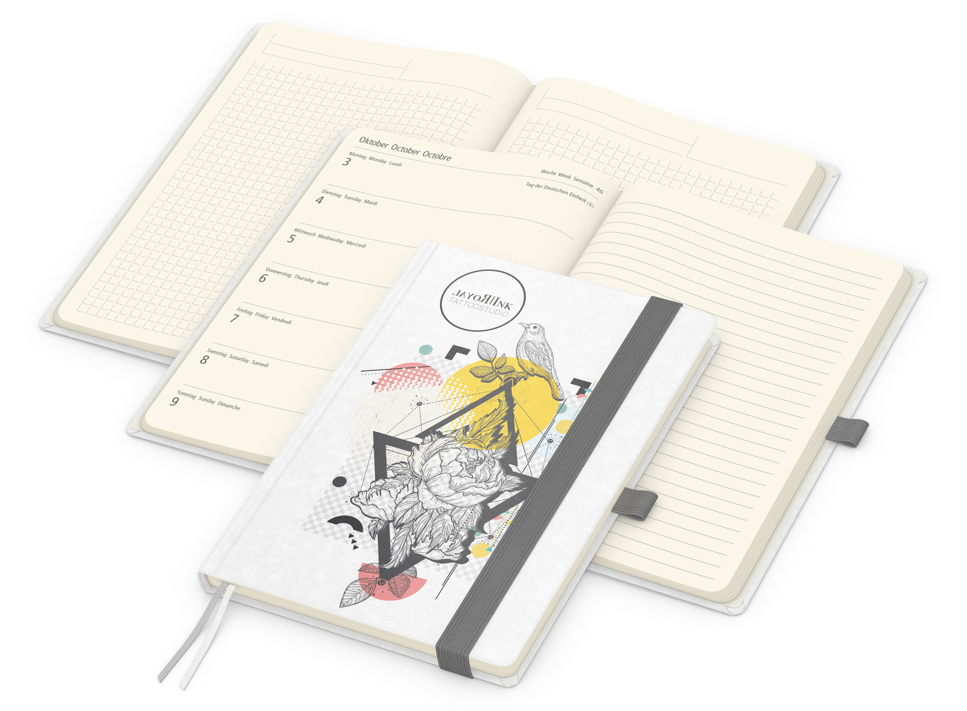 Wochenkalender links + Notizen rechts Match-Hybrid Papier-Hardcover A5, Einband-Material Naturpapier weiß