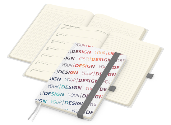 Wochenkalender links + Notizen rechts Match-Hybrid Papier-Hardcover A5, Einband-Material Naturpapier weiß
