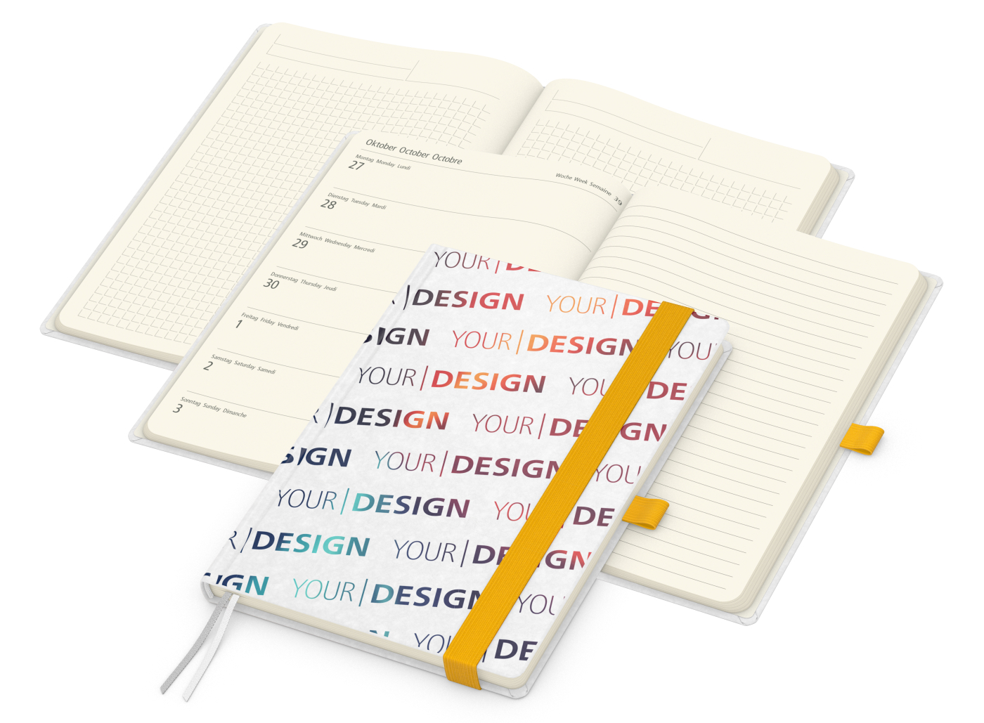Wochenkalender links + Notizen rechts Match-Hybrid Papier-Hardcover A5, Einband-Material Naturpapier weiß