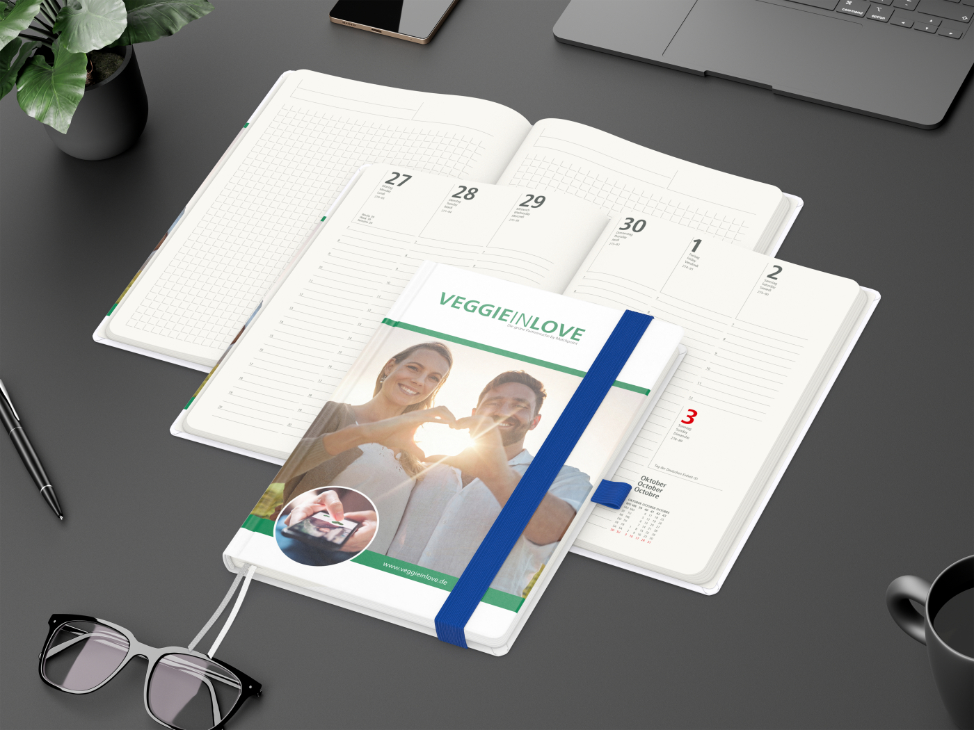 Wochenkalender vorne + Notizen hinten Match-Hybrid RECYCLING Papier-Hardcover A5, Einband-Material recyceltes Naturpapier
