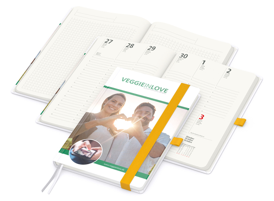 Wochenkalender vorne + Notizen hinten Match-Hybrid RECYCLING Papier-Hardcover A5, Einband-Material recyceltes Naturpapier