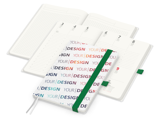 Wochenkalender vorne + Notizen hinten Match-Hybrid RECYCLING Papier-Hardcover A5, Einband-Material recyceltes Naturpapier