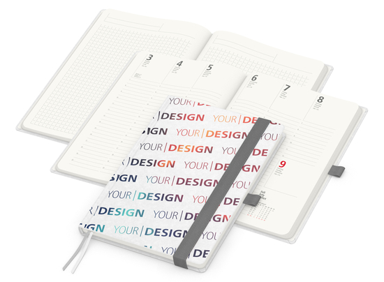 Wochenkalender vorne + Notizen hinten Match-Hybrid RECYCLING Papier-Hardcover A5, Einband-Material recyceltes Naturpapier
