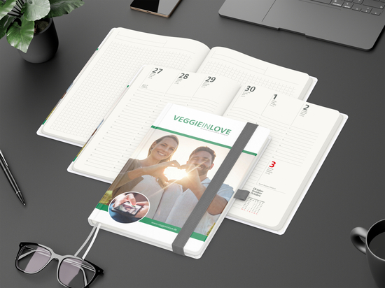 Wochenkalender vorne + Notizen hinten Match-Hybrid RECYCLING Papier-Hardcover A5, Einband-Material recyceltes Naturpapier