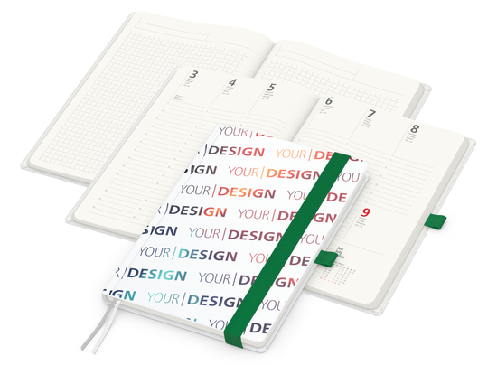 Wochenkalender vorne + Notizen hinten Match-Hybrid RECYCLING Papier-Hardcover A5, Einband-Material recyceltes Papier matt